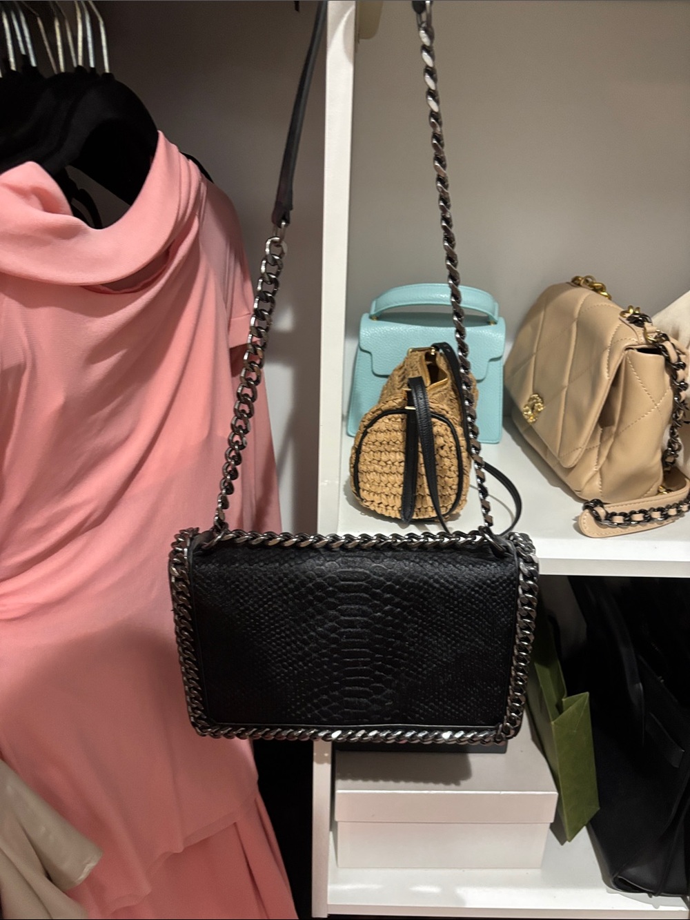 Zara Black Textured Chain-Trim Shoulder Bag looks like Stella McCarty